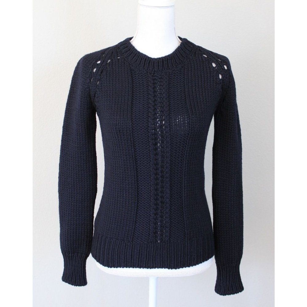M. PATMOS 100% Merino Wool Chunky Thick Knit Navy Blue Sweater, Size XS